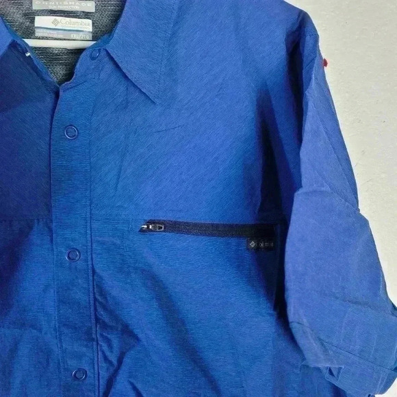 Columbia Omni Shade Mens Shirt Blue XXL Fishing Short Sleeve Snap Vented - Picture 3 of 6